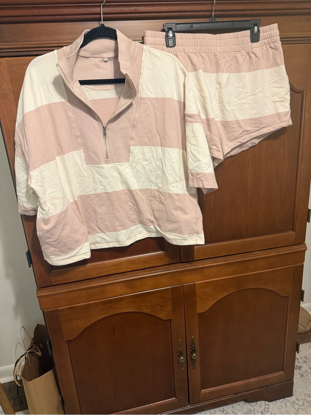 Amazon Pink & White Striped Half-Zip Sweatshirt and Shorts Set